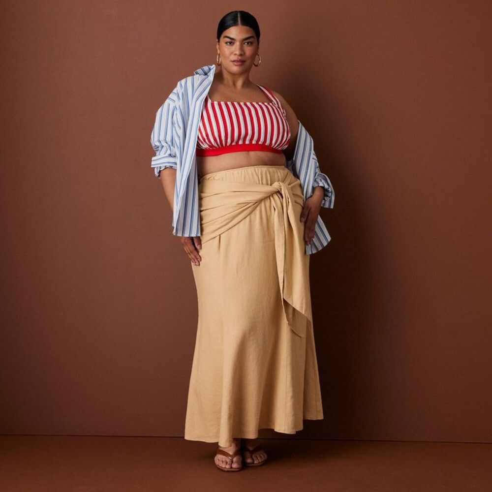 Women's Side Tie Linen Blend Maxi Skirt - Rosie Assoulin Khaki 20